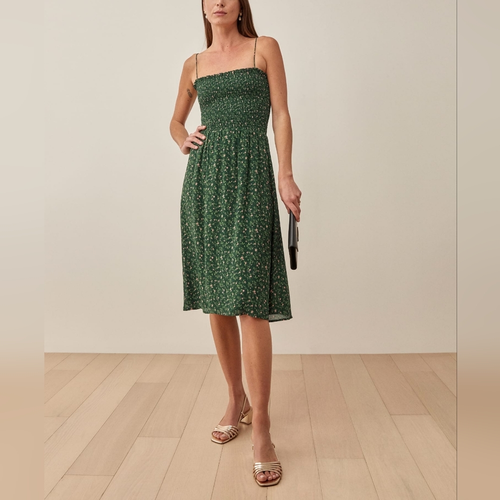 Reformation Green Floral Dress
